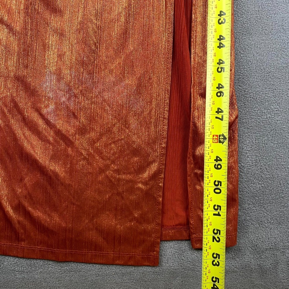 Social Couture Maxi Dress Womens 9/10 Metallic Orange Ruched Wedding Cowl Neck - Picture 4 of 10